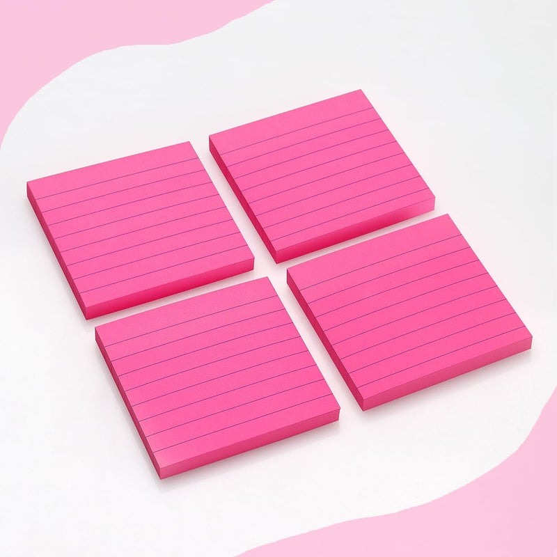 Eastern Wolf Lined Sticky Notes 3x3 Sticky Notes with Lines Self-Stick Notes Bright Color 4 Pads 90 Sheets/Pad (Rose Red) - Image 3